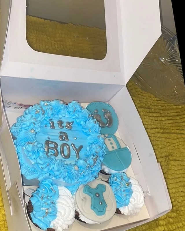 Bento box for baby boy with blue theme and special decorations for little prince celebration - Boys Celebration Boxes Karachi By Whisk And Sift